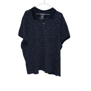 LL Bean Polo Shirt Womens 3XL Relaxed Fit Blue Polka Dot
